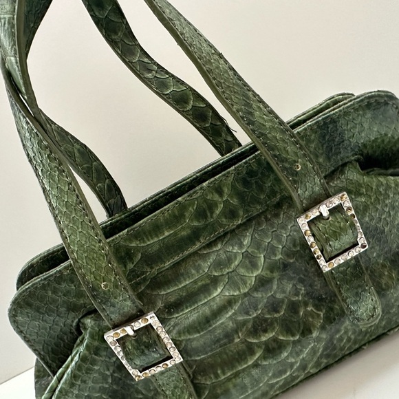 Jessica McClintock Vegan Crocodile Leather, VTG, Y2K. Green Boho. Whimsical goth - Picture 2 of 11